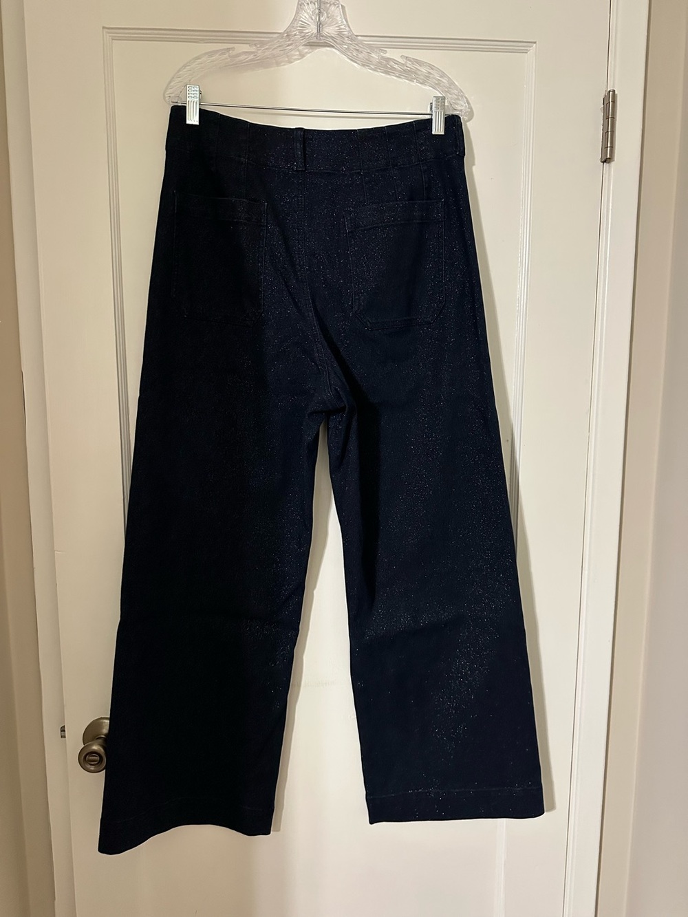 Anthropologie Maeve Colette Navy Sparkle Denim Wide-Leg Jeans Cropped Tall - Picture 4 of 9